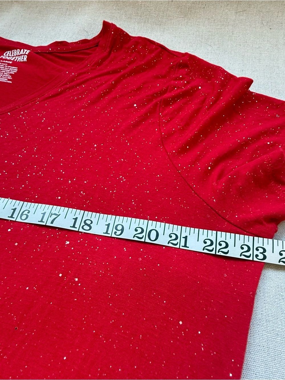 Celebrate Together Red Silver Sparkle V Neck Short Sleeve Tee Top Plus Size XXL - Picture 7 of 10